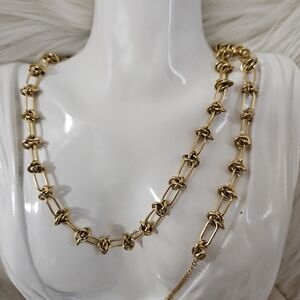Elegant Knotted Gold Chain Necklace And Bracelet